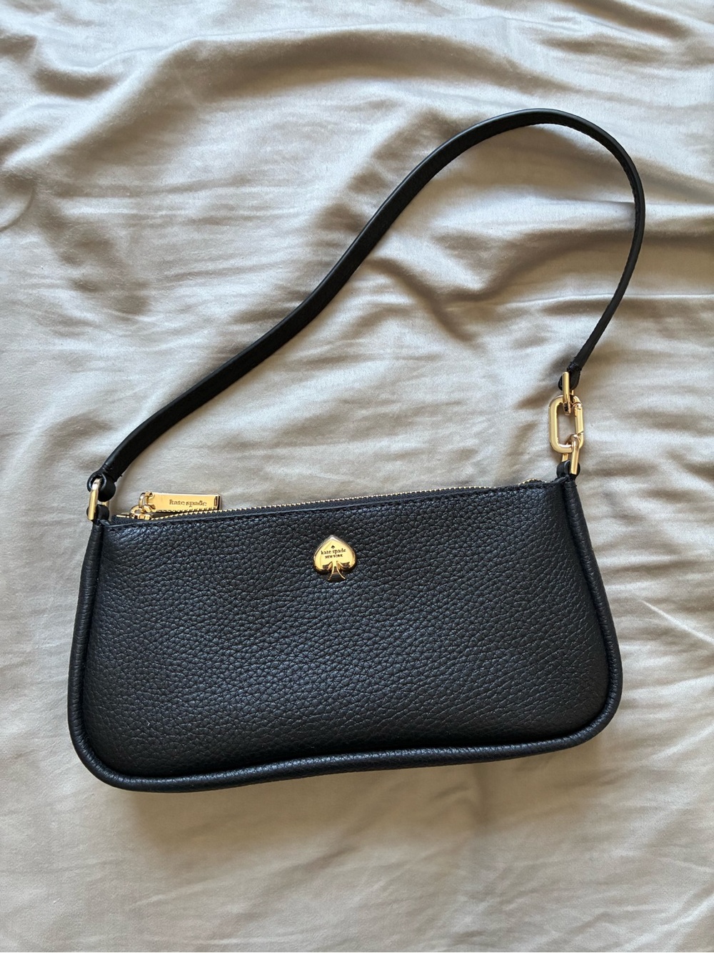 kate spade Kayla Mini Bag Black Pebble Leather Gold Accent Shoulder Bag